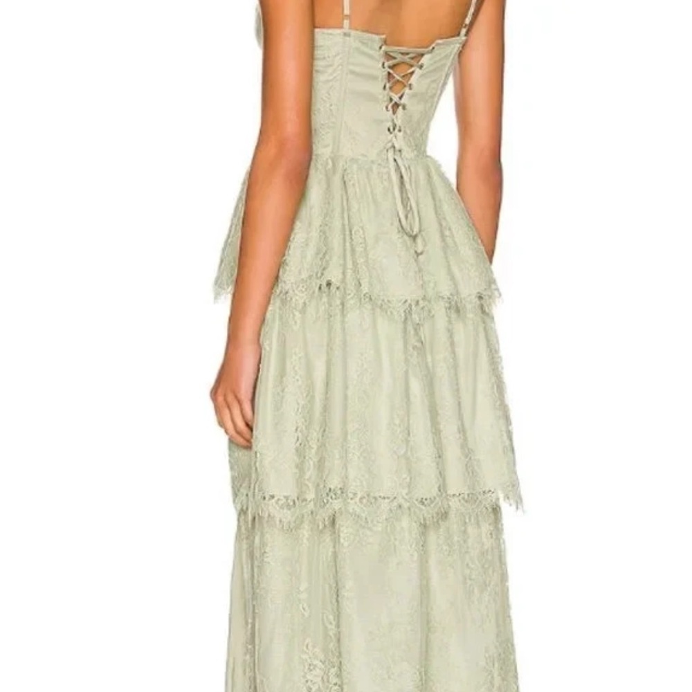V. Chapman Mia Dress Sage Lace Tiered Midi Dress corset bustier Green Revolve 4 - Picture 2 of 10